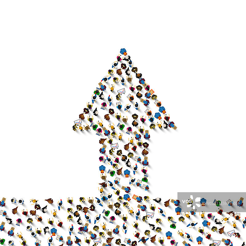 聚集在一起组成上升箭头的大群人图片素材
