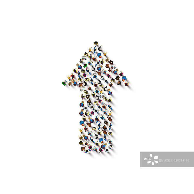 聚集在一起组成上升箭头的大群人图片素材