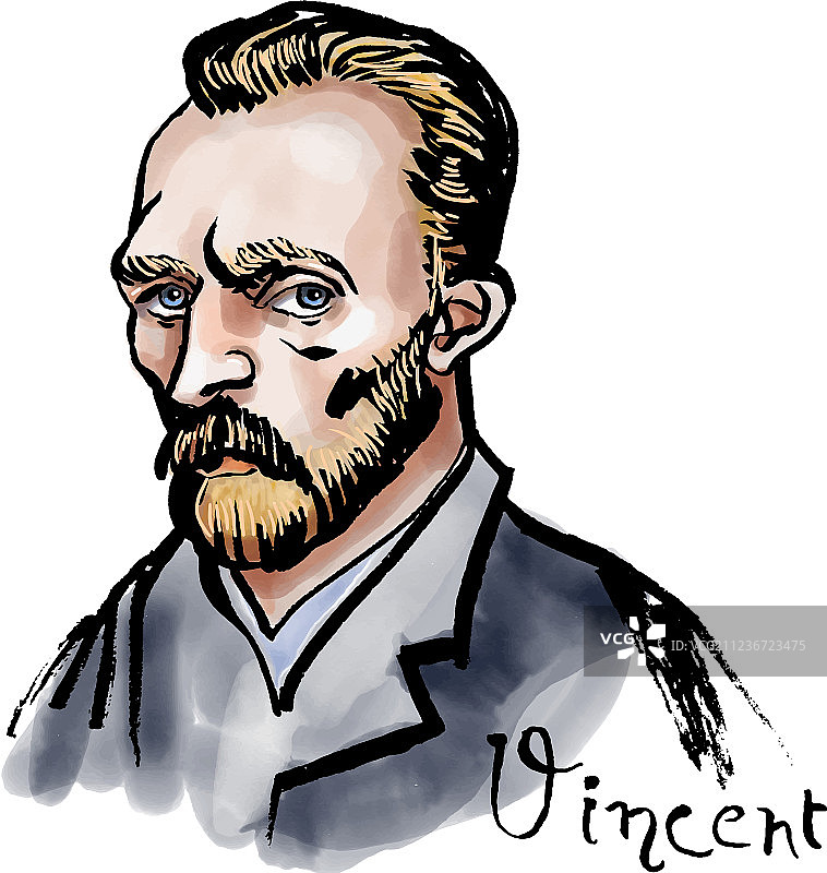 文森特·梵高水彩肖像图片素材