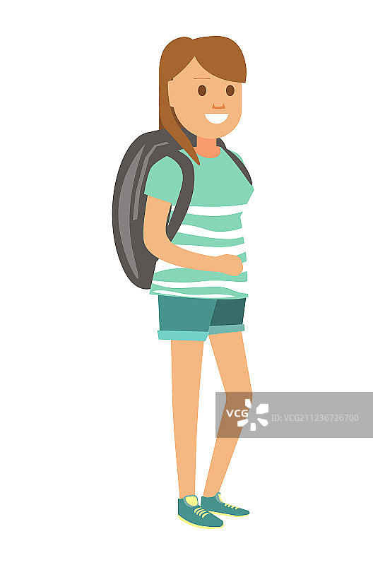 穿着牛仔短裤，背着大背包的女人图片素材