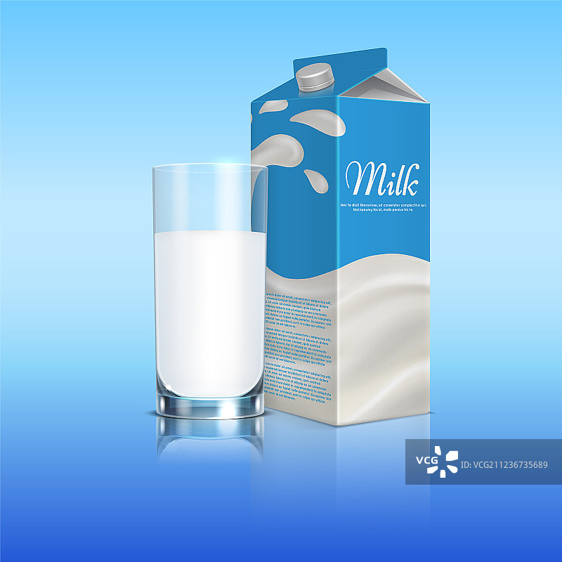 带玻璃杯样机的牛奶盒图片素材