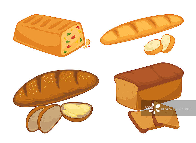 面包店或糕点店的扁平面包图标图片素材