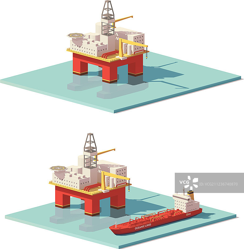 低多边形海上石油钻井平台图片素材