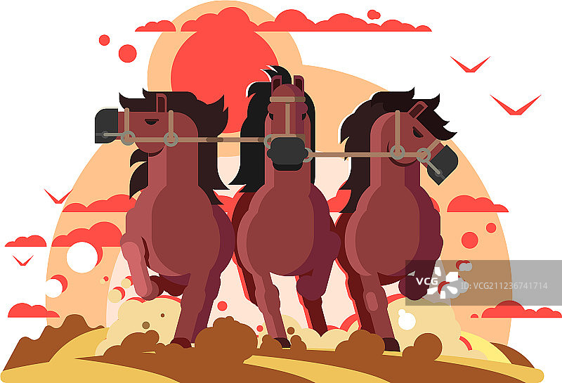 三匹奔跑的马图片素材