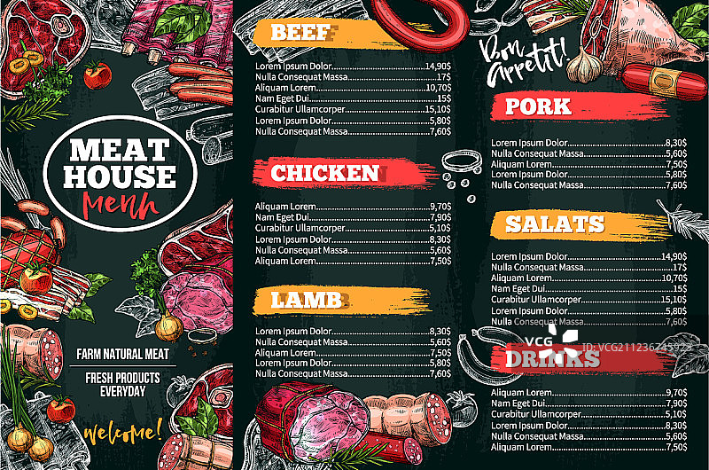 肉类餐厅菜单素描图片素材