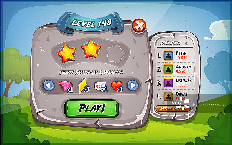 带有UI游戏选项的关卡面板图片素材