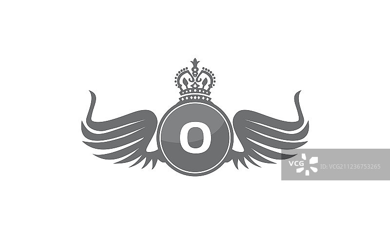 机翼盾牌皇冠字母O图片素材