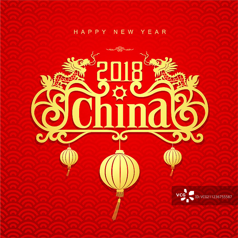 红色背景上的新春快乐设计图片素材