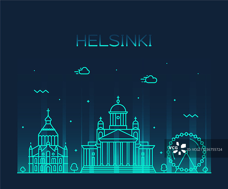 赫尔辛基城市天际线线性风格图片素材