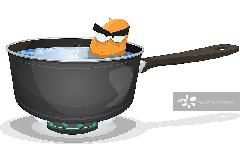 厨房平底锅里煮沸的土豆图片素材