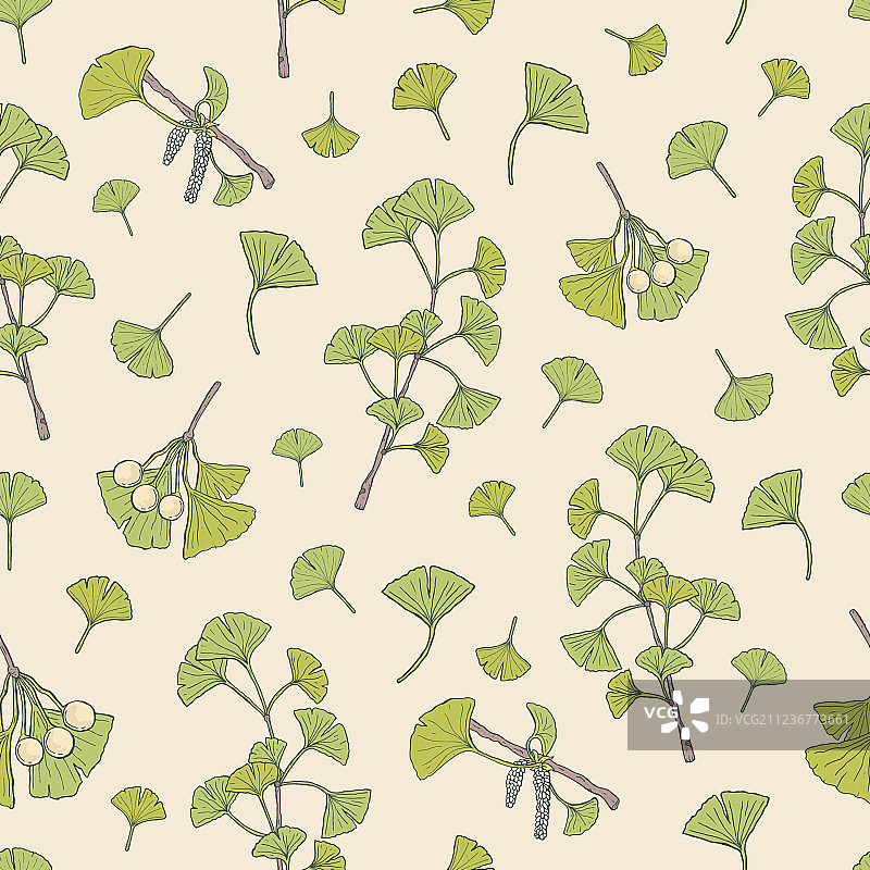 绿色银杏叶植物无缝图案图片素材