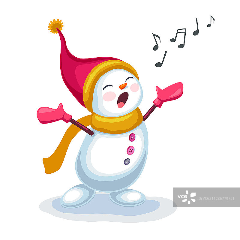 在白色背景上唱歌的可爱雪人图片素材