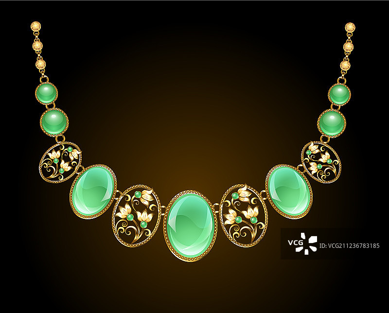 带绿玉髓的金色项链图片素材