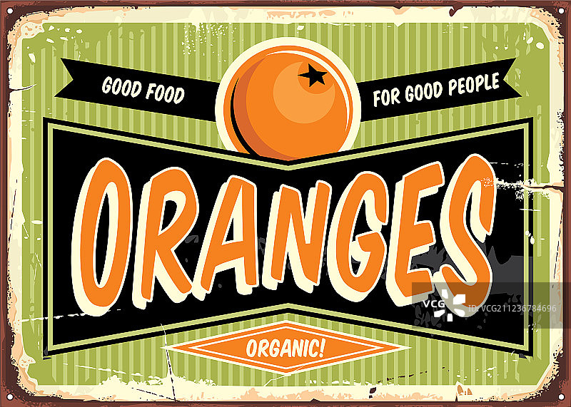 新鲜的有机橙子复古标志图片素材