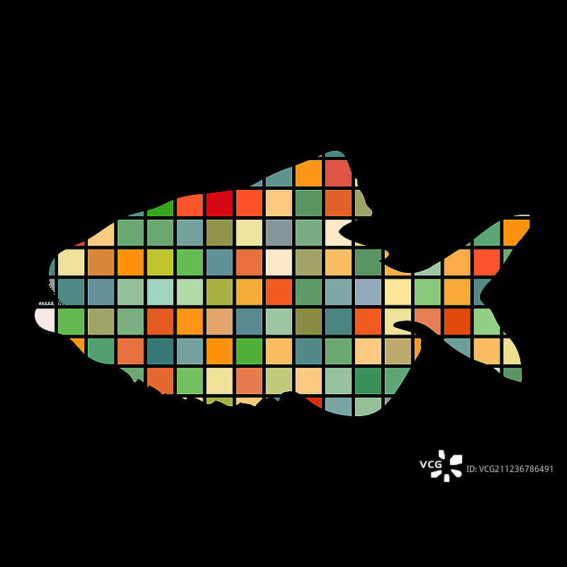 食人鱼马赛克剪影水生动物图片素材