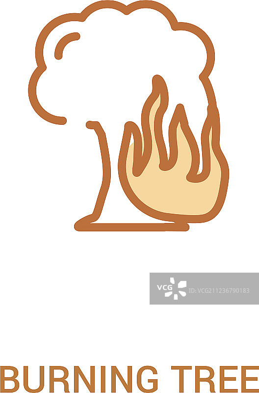 燃烧的树概念彩色图标简笔画图片素材