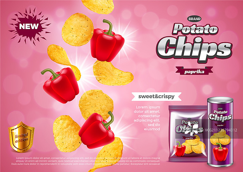 薯片广告3D和包装图片素材