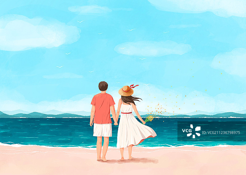 夏日一起的海边插画2图片素材