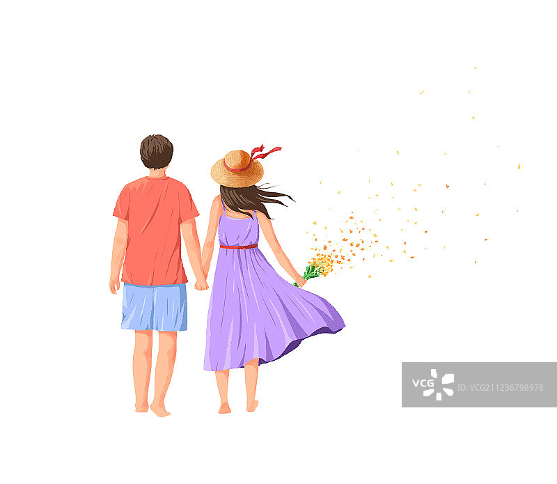 牵手的情侣人物插画图素图片素材