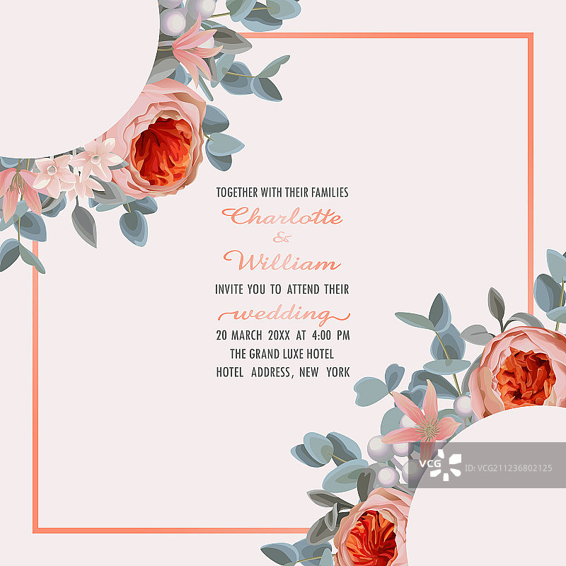 桉树和鲜花婚礼邀请函图片素材