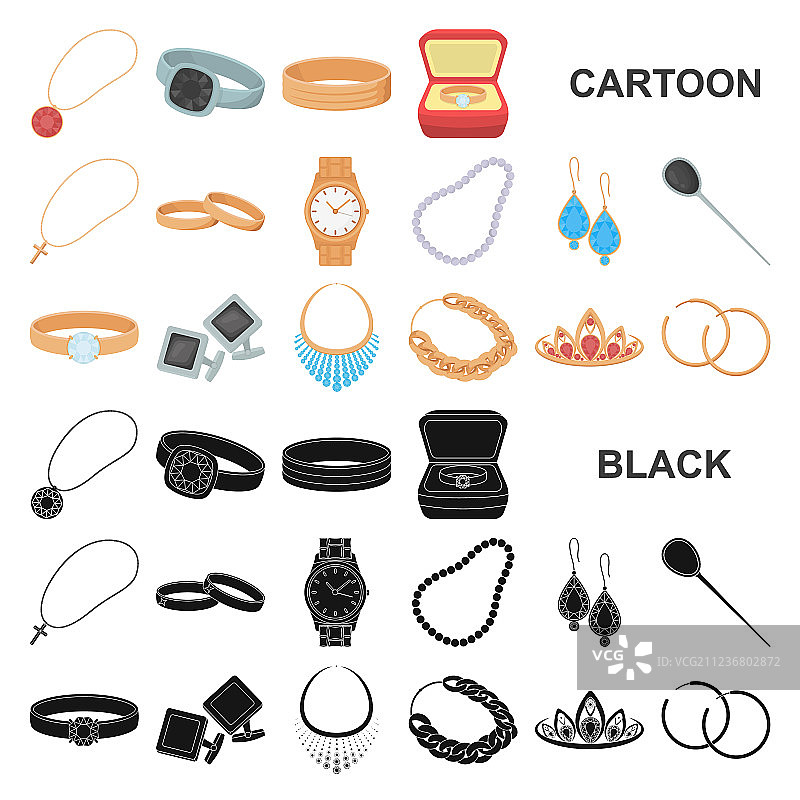 珠宝和配饰卡通图标套装图片素材