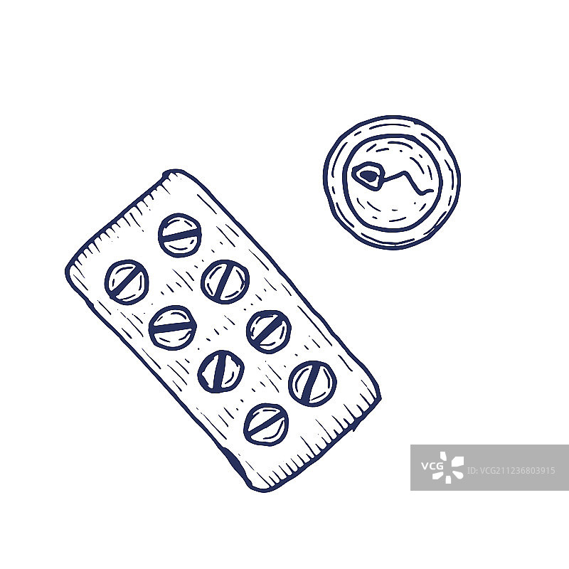 避孕药精子和卵细胞手绘图片素材