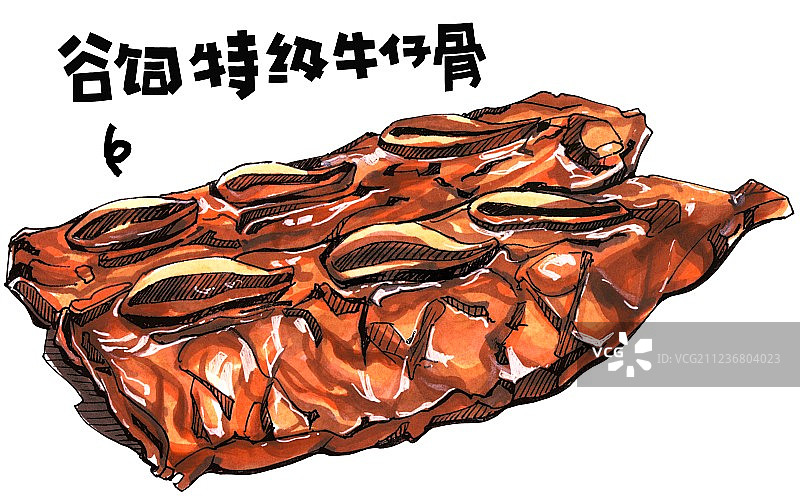 牛肉店菜单餐饮单品 美食手绘插画 牛仔骨 熟食单品图片素材