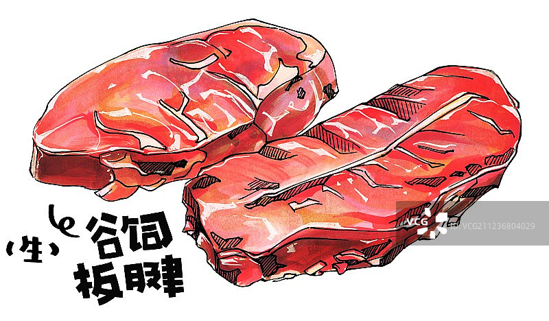 牛肉店菜单餐饮单品 美食手绘插画 澳洲谷饲板腱 生肉图片素材