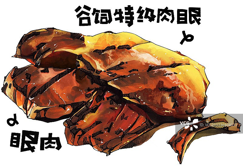 牛肉店菜单餐饮单品 美食手绘插画 肉眼 眼肉 西餐厅熟食图片素材