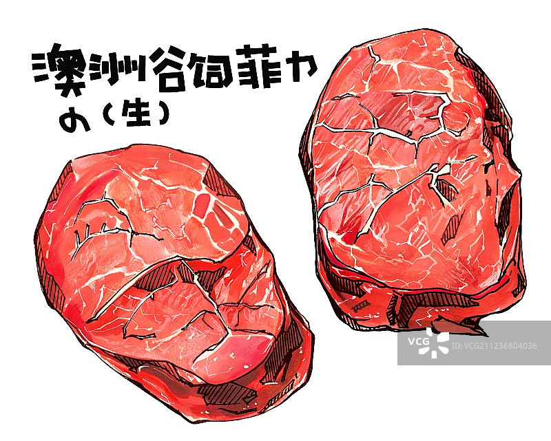 牛肉店菜单餐饮单品 美食手绘插画 西餐厅菲力牛排 生肉图片素材