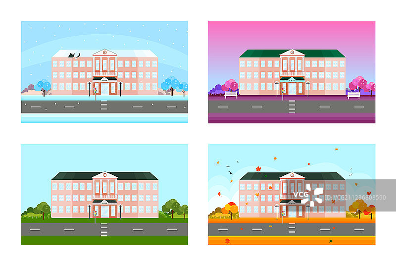 不同季节背景学校合集图片素材
