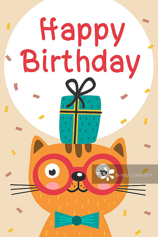戴眼镜的猫咪生日贺卡图片素材