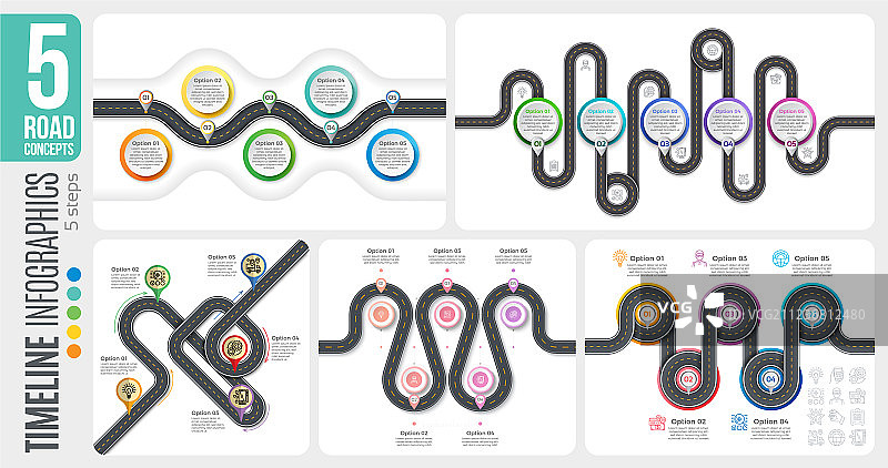 导航地图五步时间线信息图图片素材