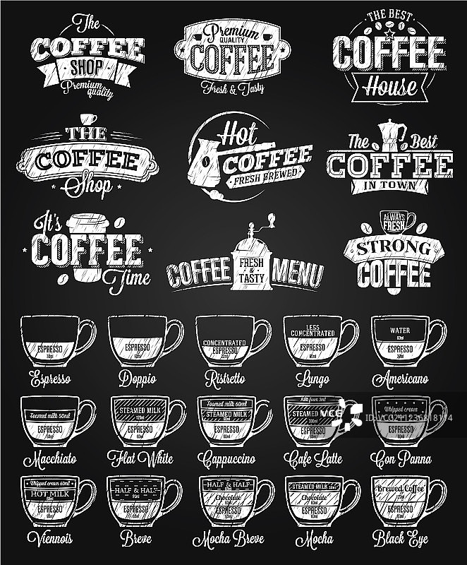 咖啡标签标志菜单粉笔画图片素材