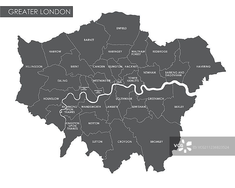 大伦敦行政地图图片素材