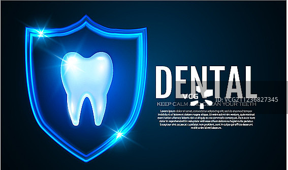 带有盾牌和光线的闪亮健康牙齿图片素材