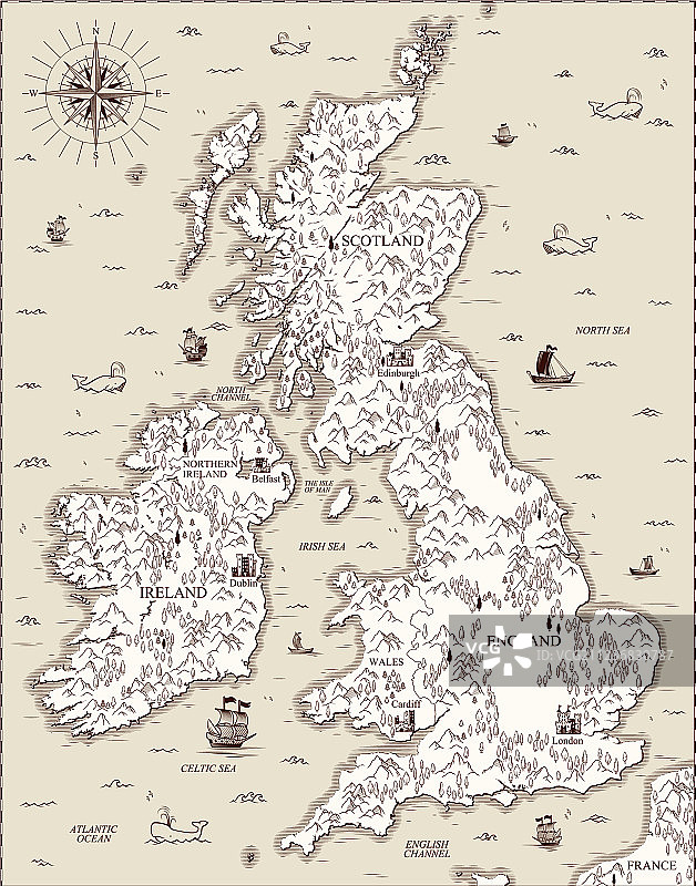 古旧大不列颠地图图片素材