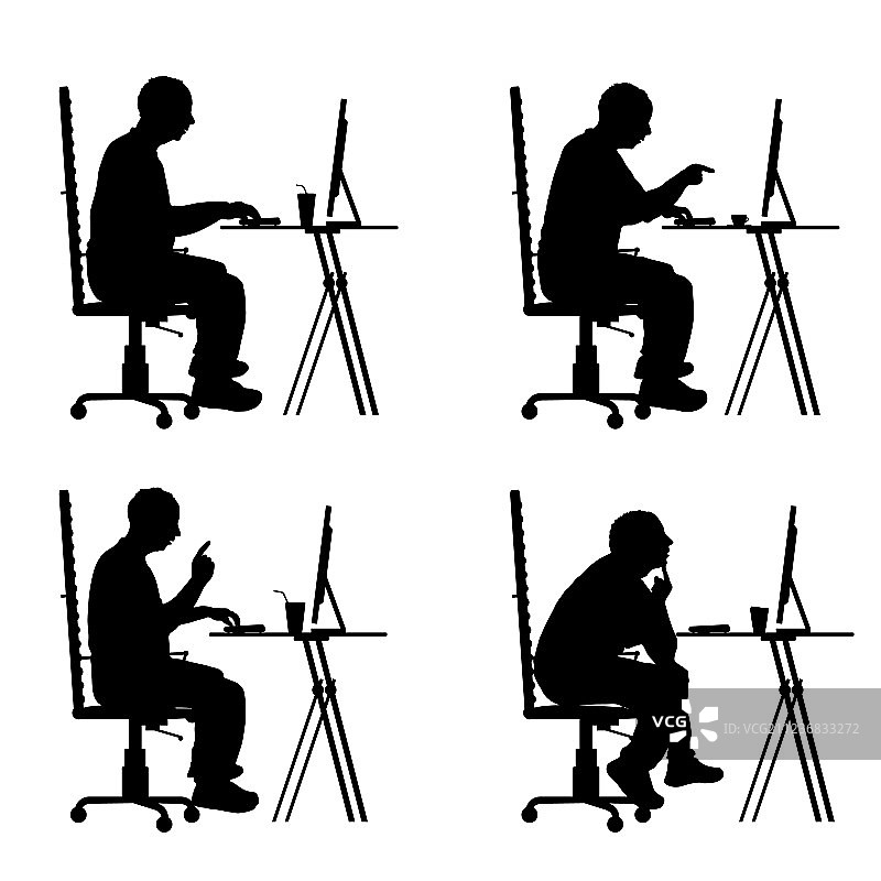 男人轮廓坐着使用笔记本电脑图片素材