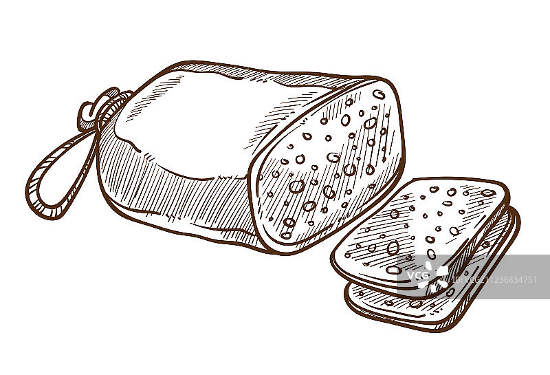 烟熏香肠切片素描图片素材