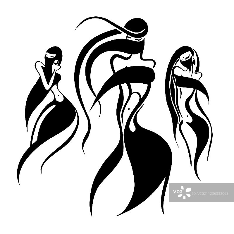 手绘东方女性剪影图片素材