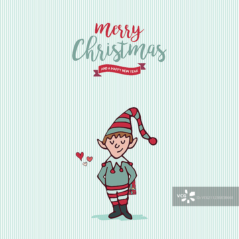 圣诞节和新年节日精灵卡通卡片图片素材