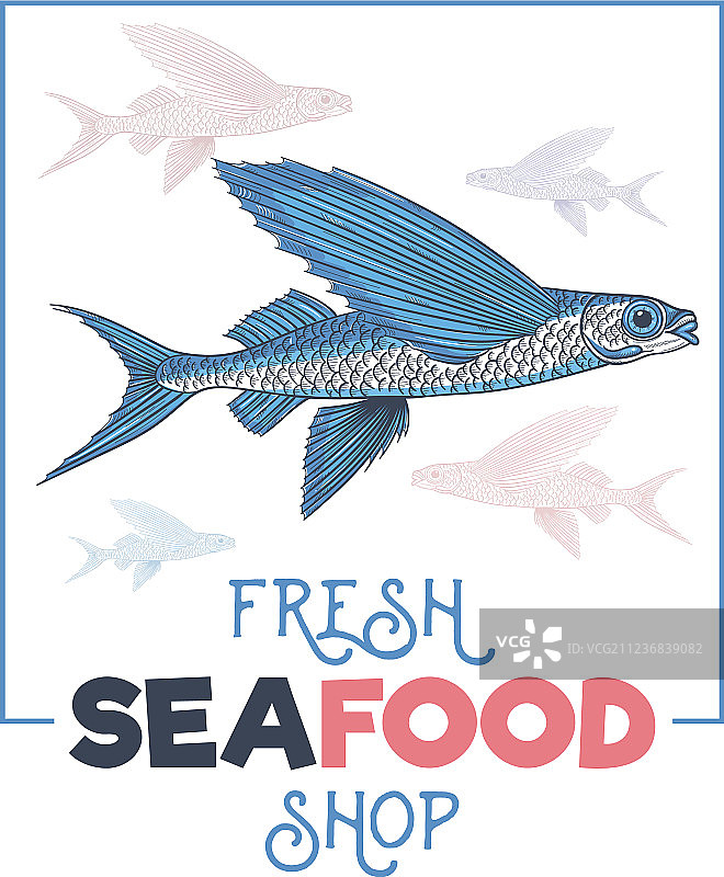 飞鱼手绘图片素材