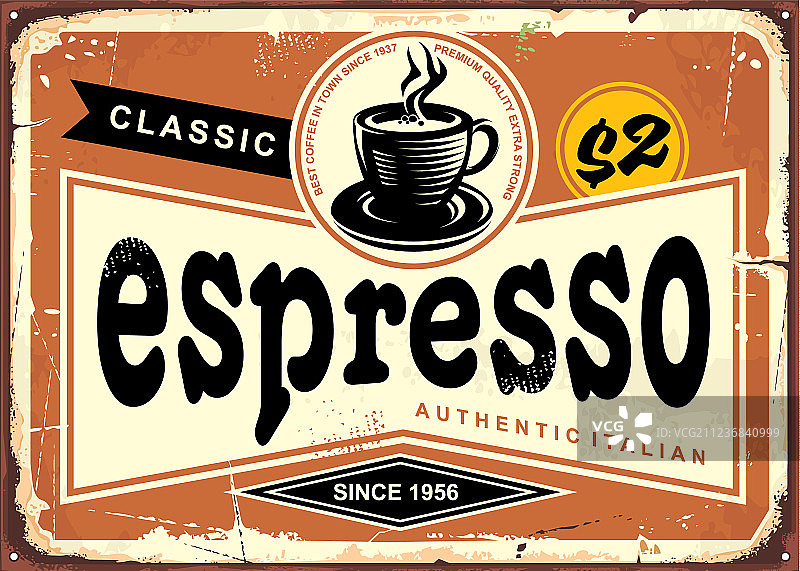 意式浓缩咖啡复古铁牌图片素材
