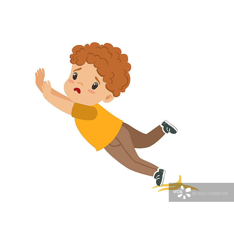 男孩踩到香蕉皮滑倒图片素材