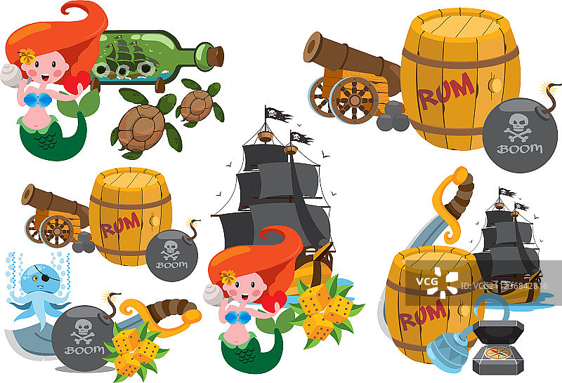 海盗和海洋主题套装图片素材
