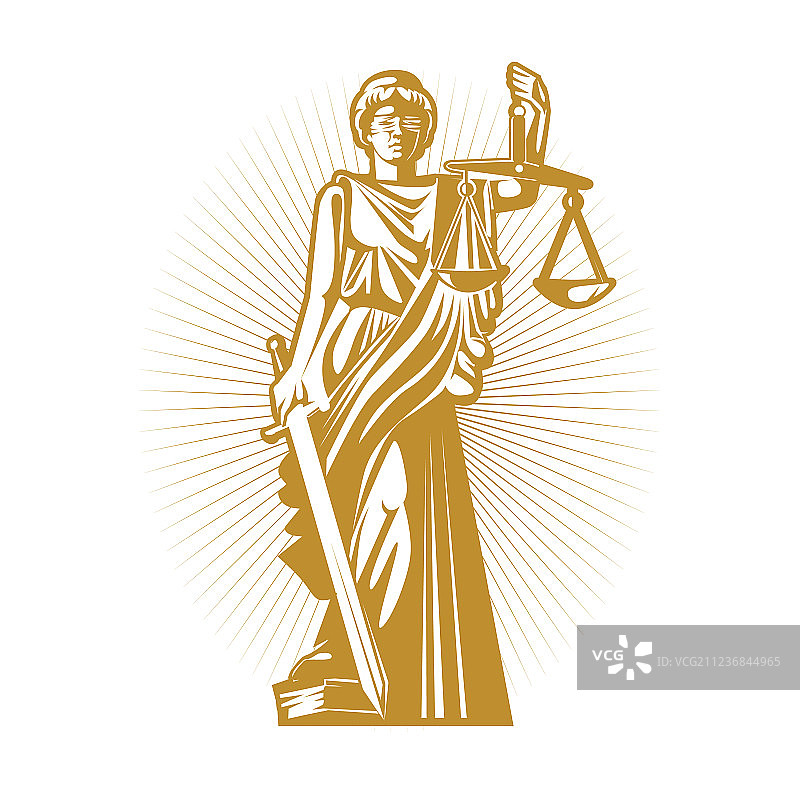 带天平的希腊正义女神金色轮廓图片素材