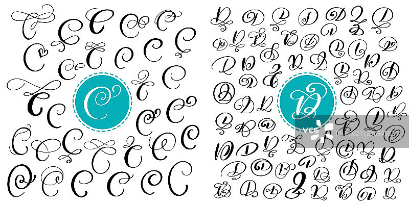 手绘书法字母C集图片素材