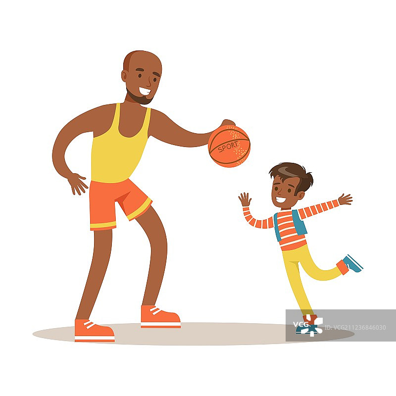 父亲和儿子一起打篮球，父爱满满图片素材