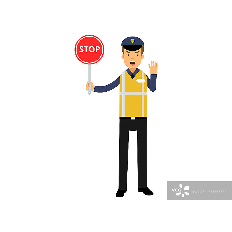 卡通交通警察示意停止图片素材