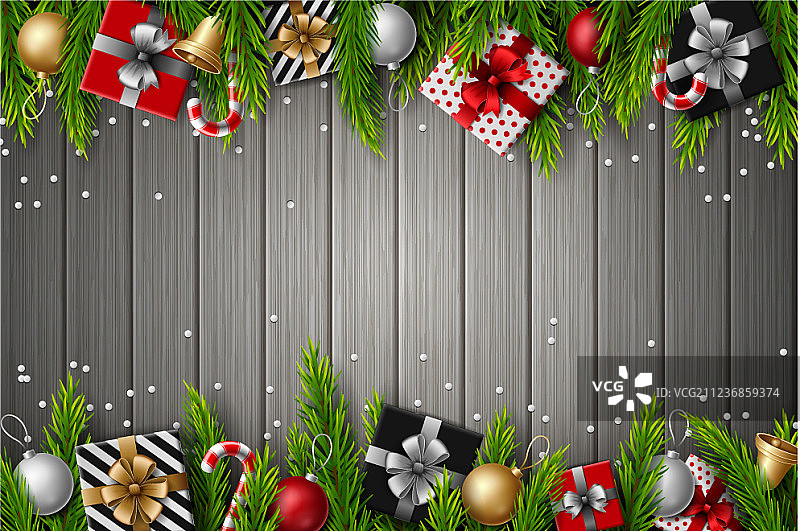 明亮的圣诞木质背景杉木树枝图片素材